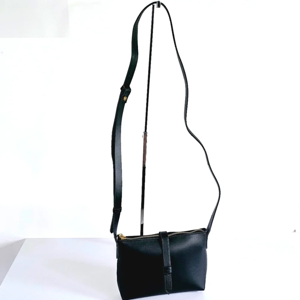 J. Crew Parker Black Smooth Leather Minimalist Crossbody Bag